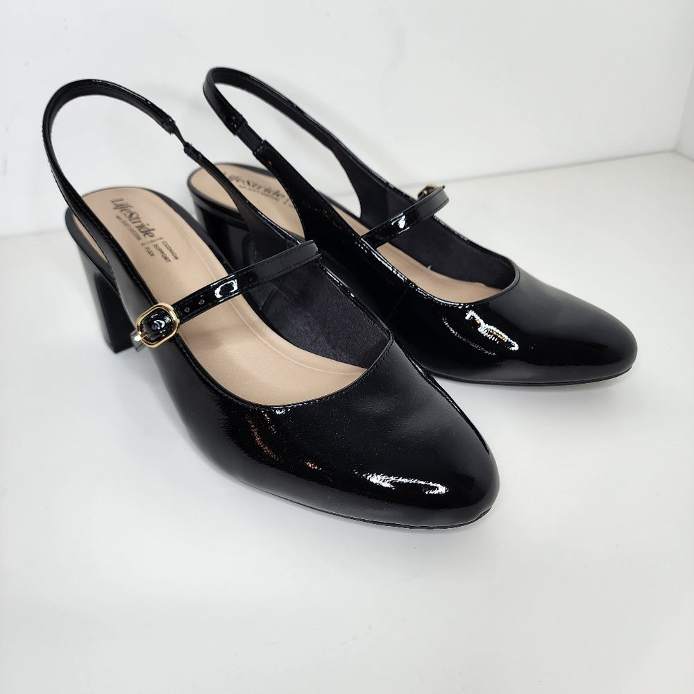 Life Stride Black Patent Slingback Heels